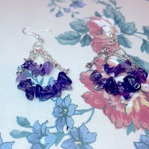 - New Beautiful Amethyst purple drop earrings on chain hand made